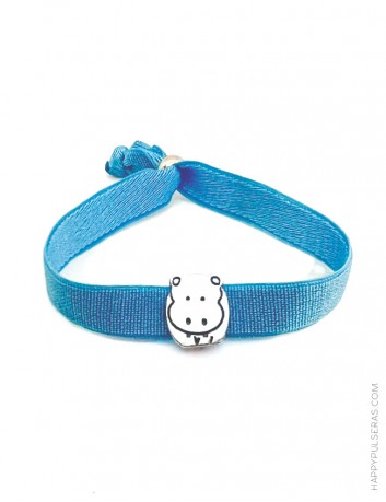 Pulsera para niña elástica cómoda- Hipopótamo azul- Happypulseras