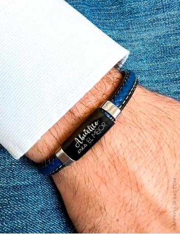 Pulseras de cuero personalizadas trenzados en color azulón - Regala pulseras únicas en Happypulseras