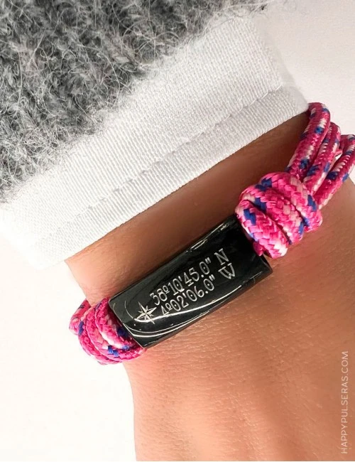 Pulsera naútica con medalla titanio para chica - graba tus coordenadas - Happypulseras