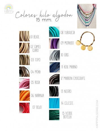 Elige el color que más te guste para tu pulsera algodón con medallas - en Happypulseras