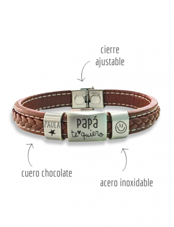 Pulsera de cuero personalizada con acero para grabar texto