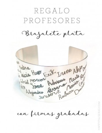 idea de regalo para profesores brazalete en plata con nombre de los niños