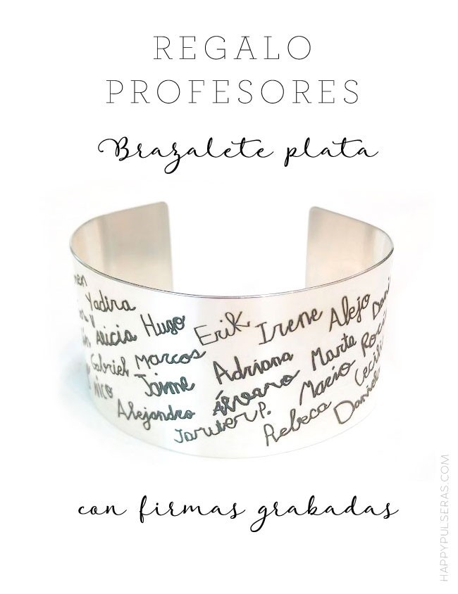 idea de regalo para profesores brazalete en plata con nombre de los niños