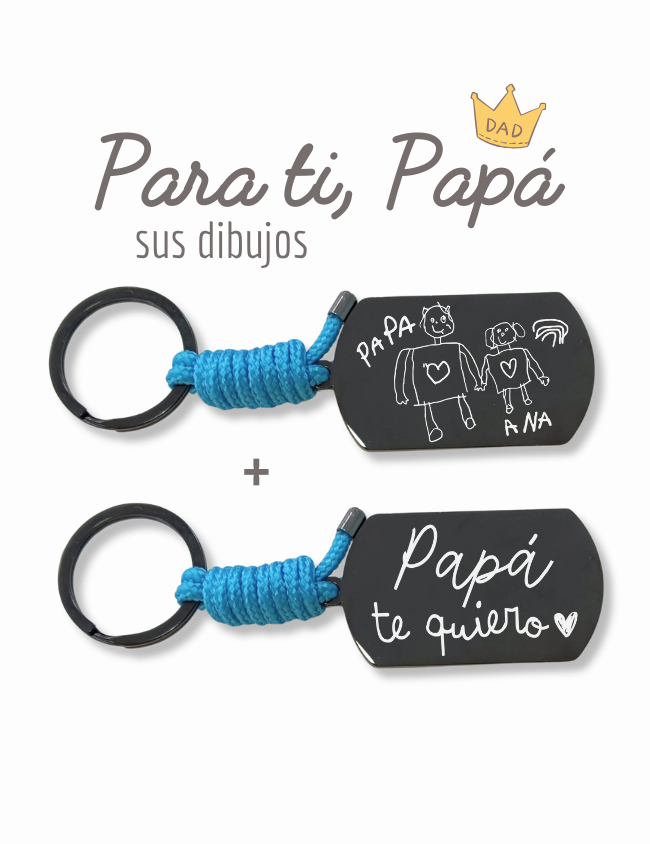 Llavero titanio rectangular con foto y frase personalizable. Especial para el Día del Padre