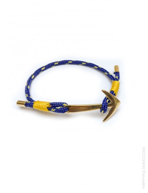 regalo original pulsera para verano con cabo náutico de color azul y amarillo. Pulsera ajustable.